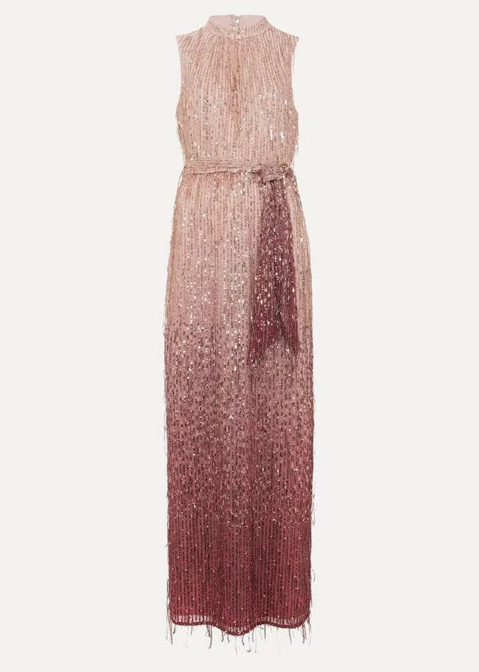 Becka Fringe Sequin Maxi Dress Pink Women Phase Eight Dresses