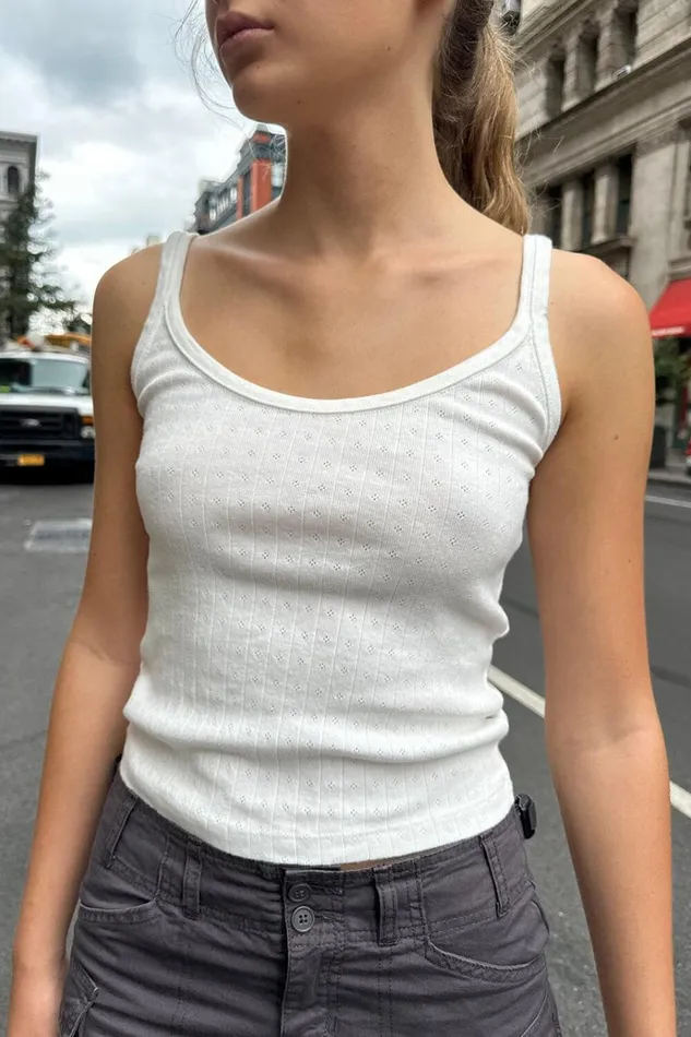 Beyonca Eyelet Tank Natural White Women Brandy Melville Tops