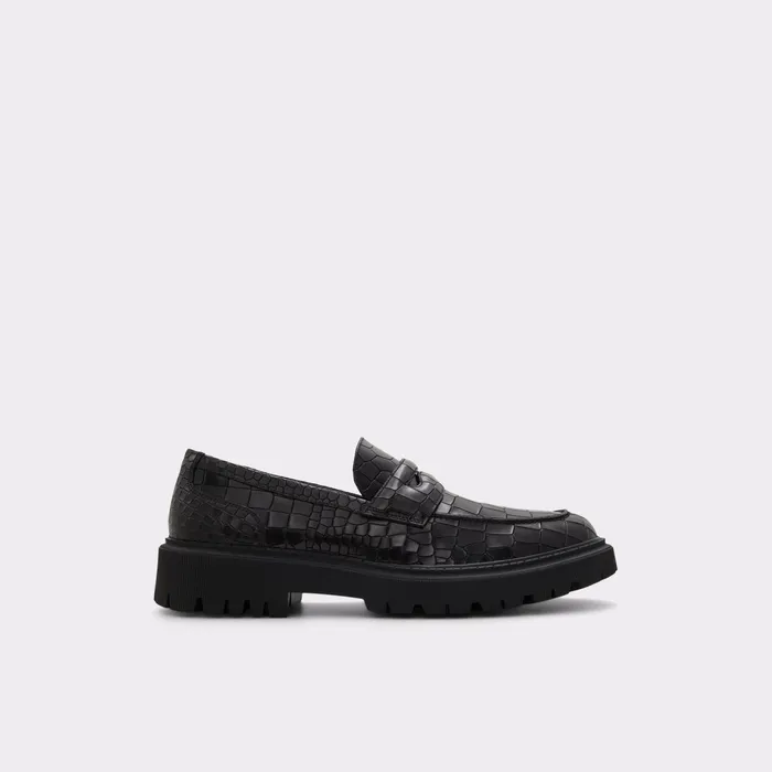 Bigthink Black Leather Croco Men ALDO Loafers and SlipOns