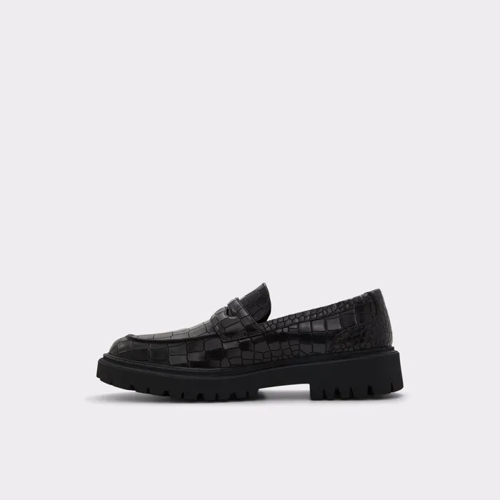 Bigthink Black Leather Croco Men ALDO Loafers and SlipOns