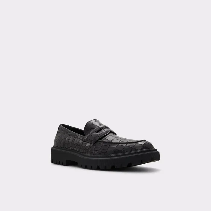 Bigthink Black Leather Croco Men ALDO Loafers and SlipOns