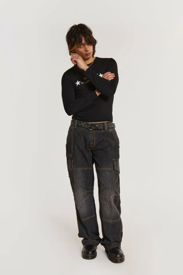 Black Millennium Cargo Jeans Black Men Jaded London Jeans