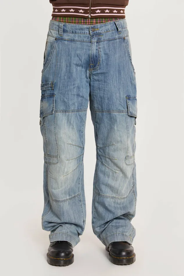Blue Millennium Cargo Jeans Blue Men Jaded London Baggy Jeans