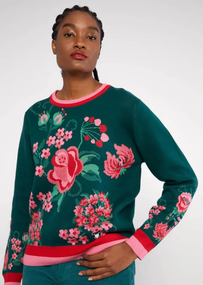 Blutsgeschwister Knitted Jumper Cosy Storyteller Green Women Knitted Jumpers