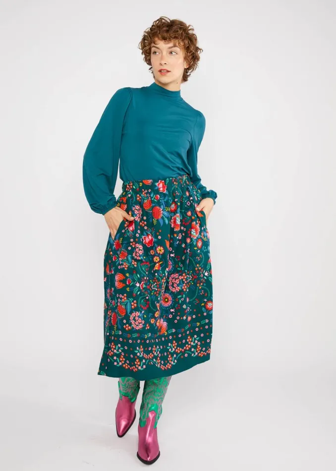 Blutsgeschwister Midi Skirt Swing Around The Clock Green Women Skirts