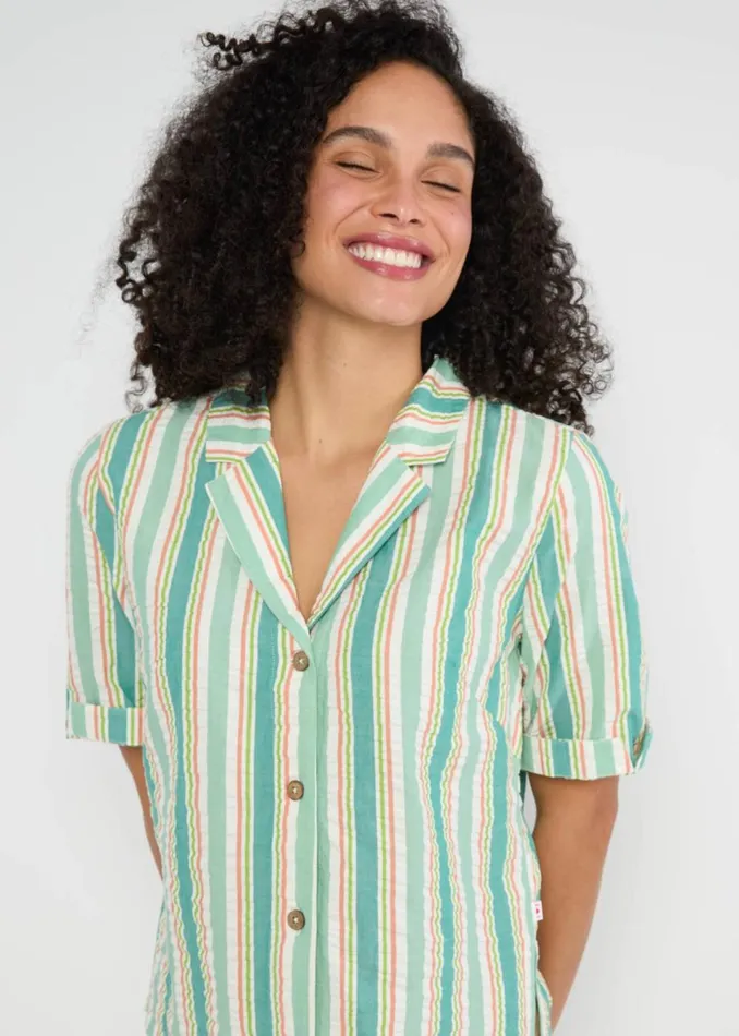 Blutsgeschwister Seersucker Shirt Shimmy Chic Green Women Blouses and Tunics