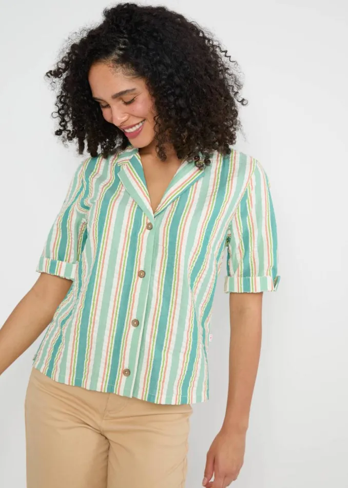 Blutsgeschwister Seersucker Shirt Shimmy Chic Green Women Blouses and Tunics