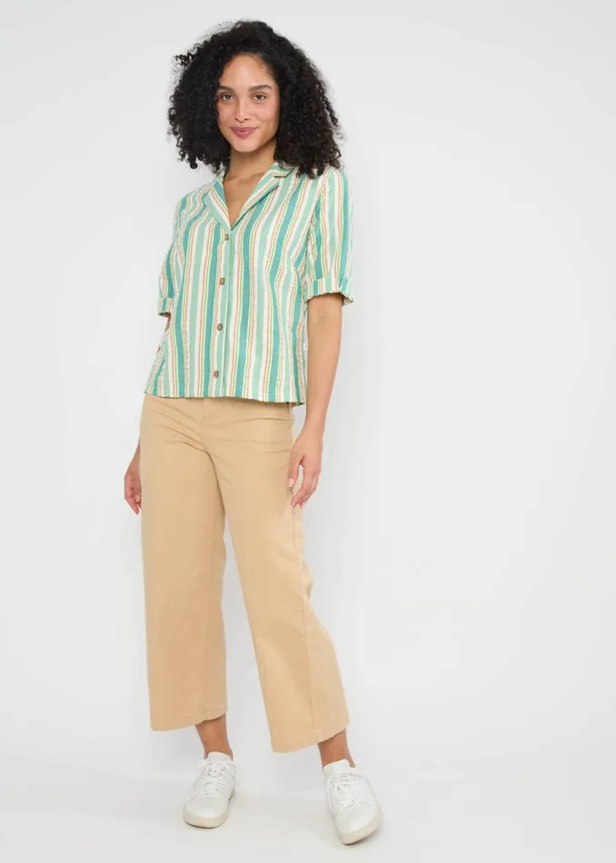 Blutsgeschwister Seersucker Shirt Shimmy Chic Green Women Blouses and Tunics