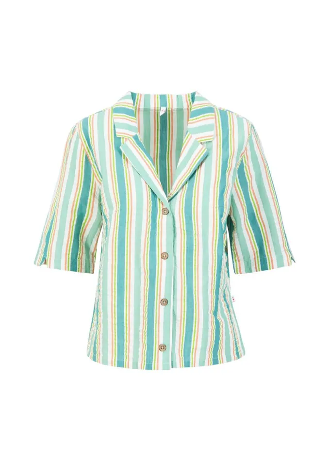 Blutsgeschwister Seersucker Shirt Shimmy Chic Green Women Blouses and Tunics