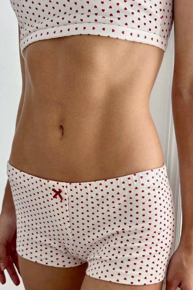 Bow Heart Boxer Underwear Natural White Women Brandy Melville Intimates