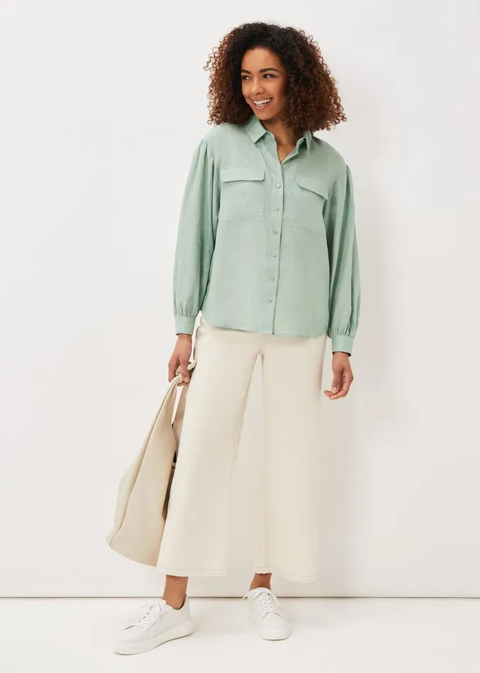 Brigita Linen Shirt Sage Green Women Phase Eight Shirts and Blouses