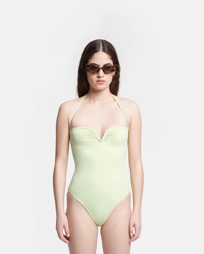 Brissa Ruched Halterneck Swimsuit Shadow Lime Women Nanushka Swimwear