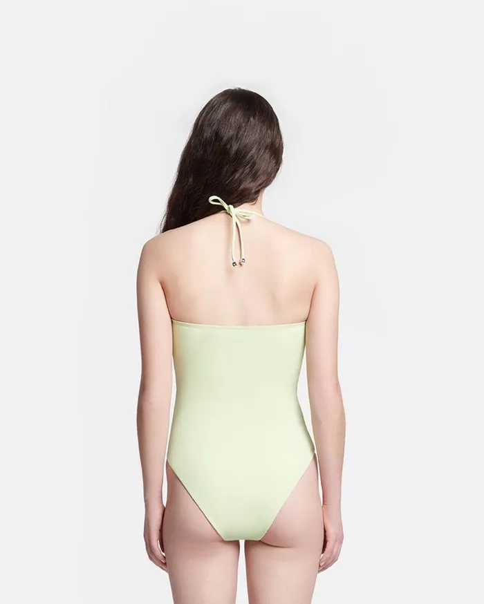 Brissa Ruched Halterneck Swimsuit Shadow Lime Women Nanushka Swimwear