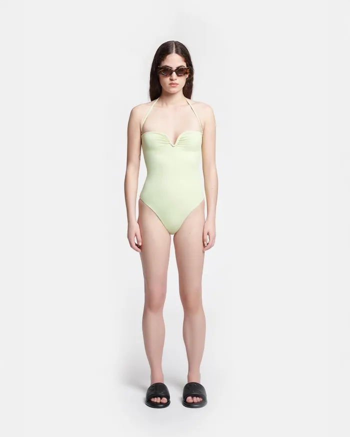 Brissa Ruched Halterneck Swimsuit Shadow Lime Women Nanushka Swimwear