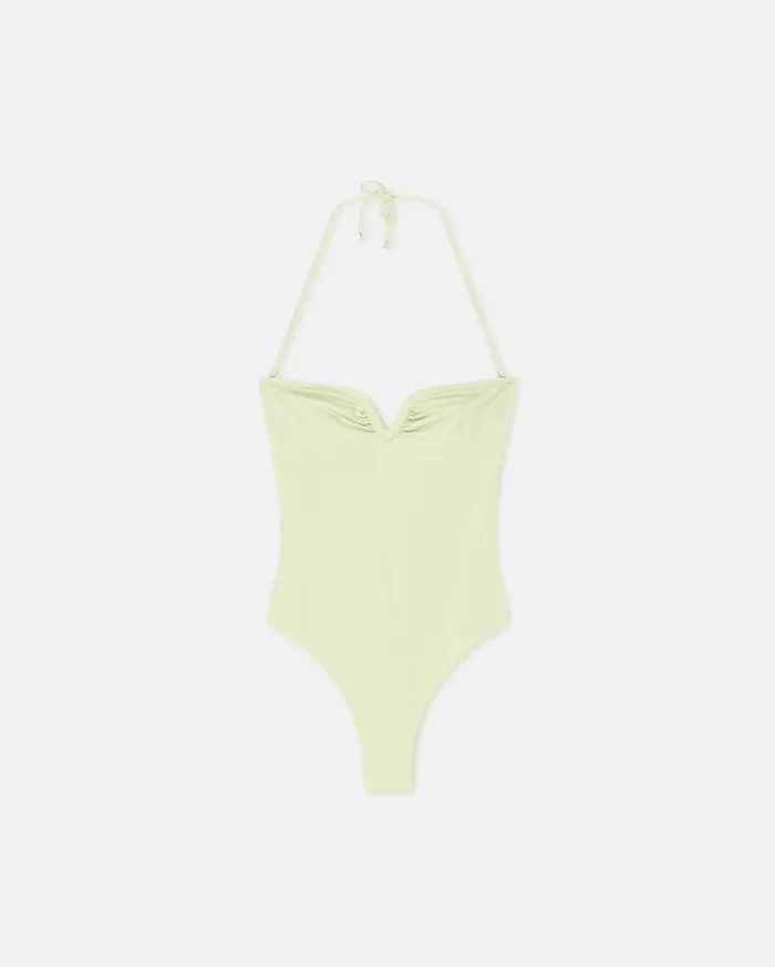 Brissa Ruched Halterneck Swimsuit Shadow Lime Women Nanushka Swimwear