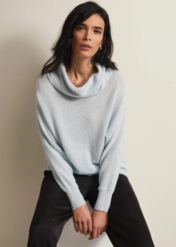 Bronte Sequin Jumper Soft Blue Women Phase Eight Knitwear