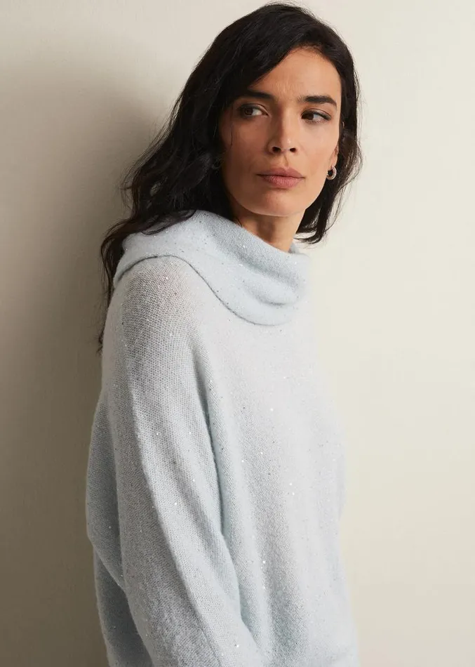Bronte Sequin Jumper Soft Blue Women Phase Eight Knitwear