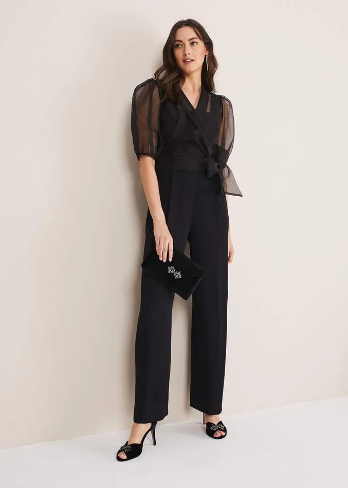 Brontie Puff Sleeve Wide Leg Jumpsuit Black Women Phase Eight Dresses