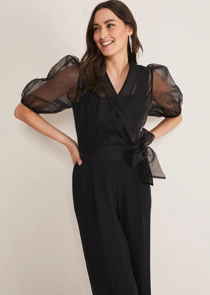 Brontie Puff Sleeve Wide Leg Jumpsuit Black Women Phase Eight Dresses