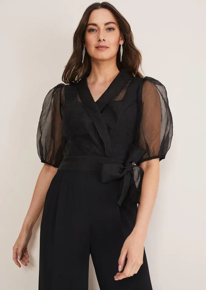 Brontie Puff Sleeve Wide Leg Jumpsuit Black Women Phase Eight Dresses
