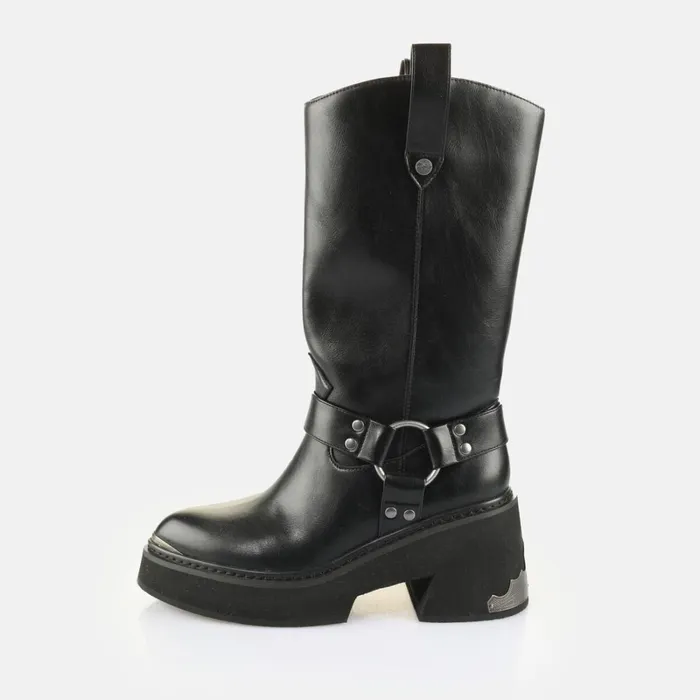 Bull Biker Hi Black Buffalo Boots and AnkleBoots