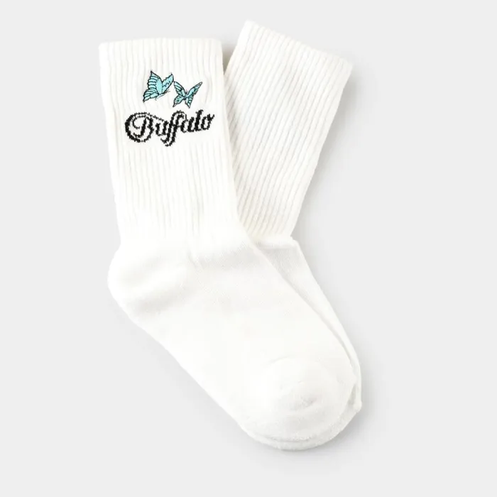 Butterfly Embroidery White Buffalo Socks