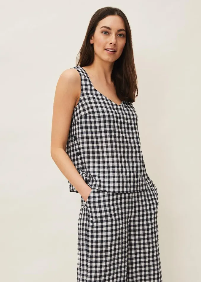 Calandra Gingham Top Navyivory Women Phase Eight Knitwear
