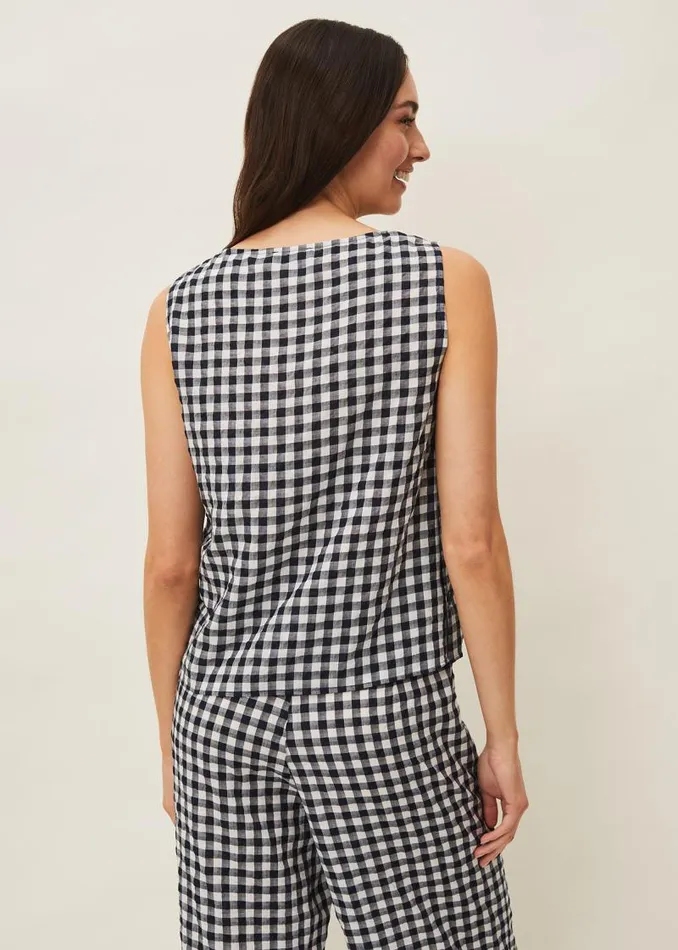 Calandra Gingham Top Navyivory Women Phase Eight Knitwear