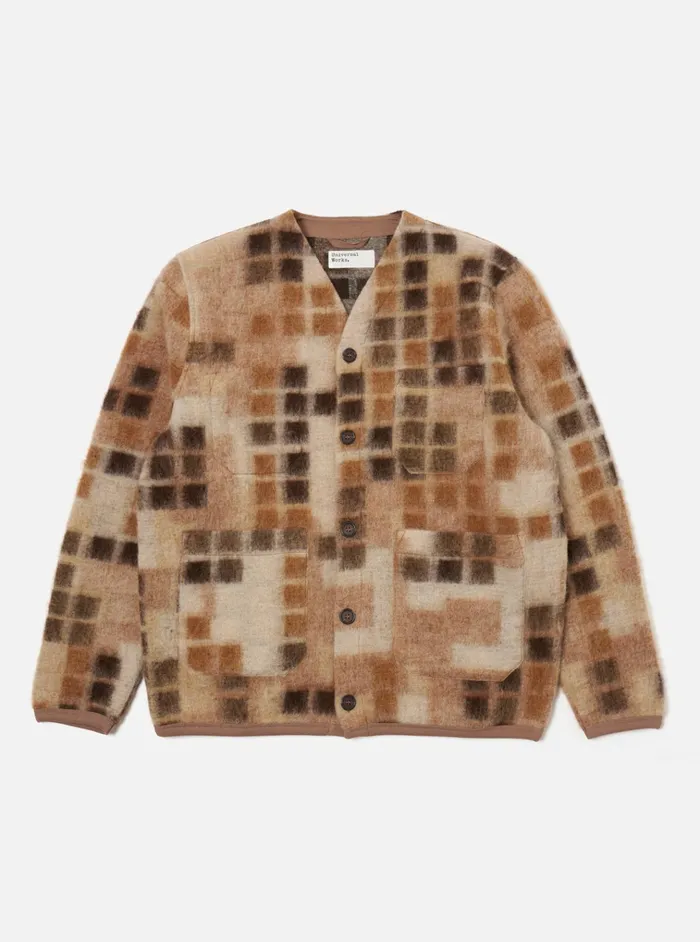 Cardigans Men Universal Works Universal Works Cardigan In Sand Mosaic Fleece
