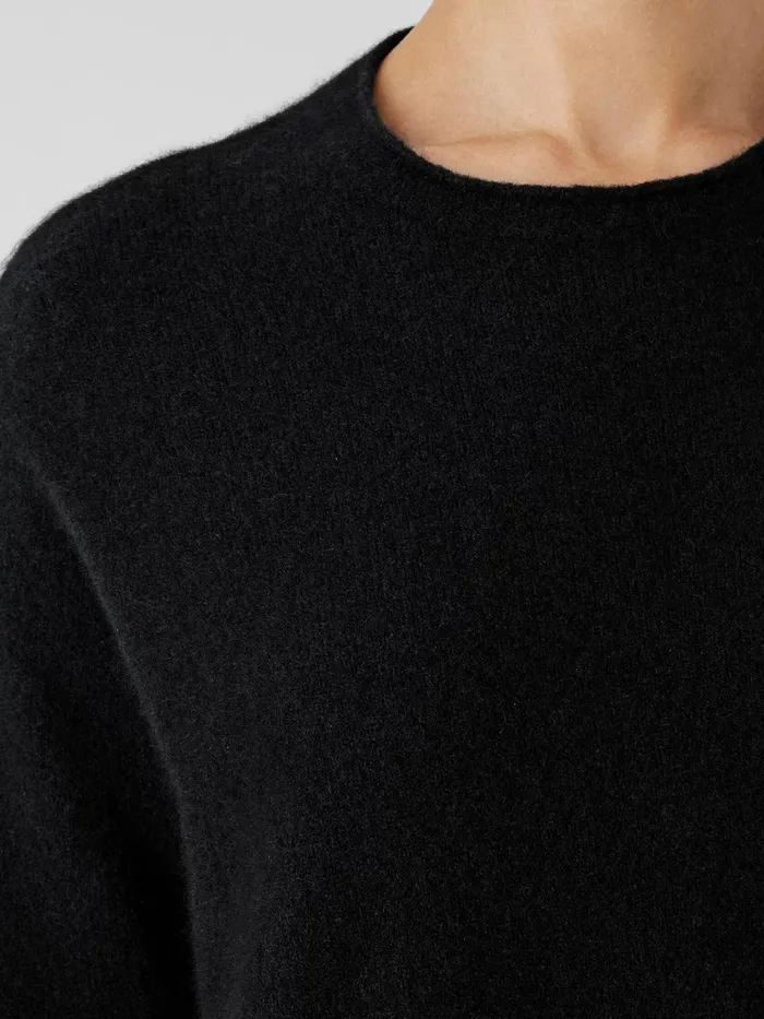 Cashmere Silk Bliss Crew Neck Top Black Women Eileen Fisher Sweaters and Cardigans