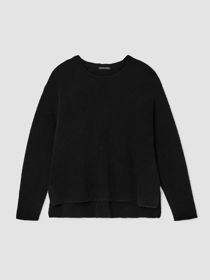 Cashmere Silk Bliss Crew Neck Top Black Women Eileen Fisher Sweaters and Cardigans