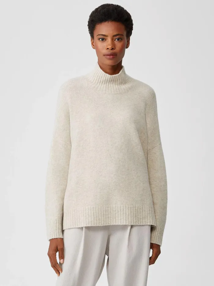 Cashmere Silk Bliss Turtleneck BoxTop Maple Oat Women Eileen Fisher Sweaters and Cardigans Cashmere Silk Bliss Turtleneck BoxTop Maple Oat Women Eileen Fisher Sweaters and Cardigans