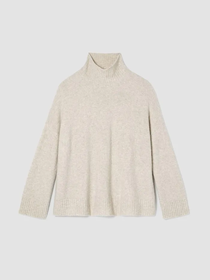 Cashmere Silk Bliss Turtleneck BoxTop Maple Oat Women Eileen Fisher Sweaters and Cardigans