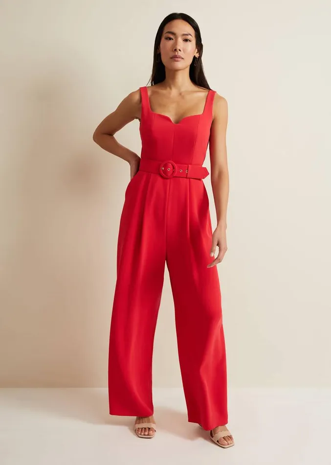 Charlize Belted Jumpsuit Coral Women Phase Eight Dresses