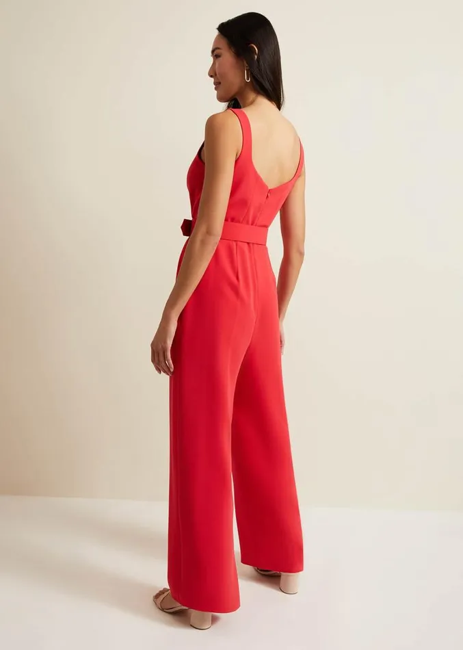 Charlize Belted Jumpsuit Coral Women Phase Eight Dresses