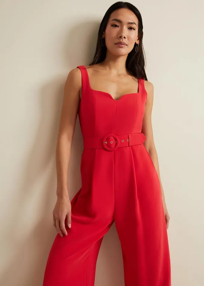 Charlize Belted Jumpsuit Coral Women Phase Eight Dresses