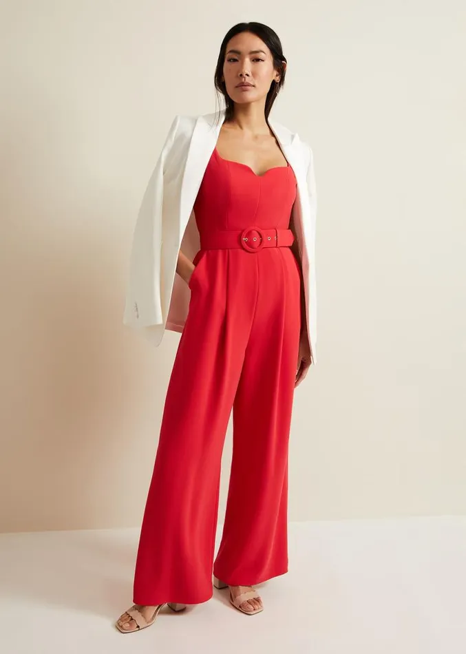 Charlize Belted Jumpsuit Coral Women Phase Eight Dresses