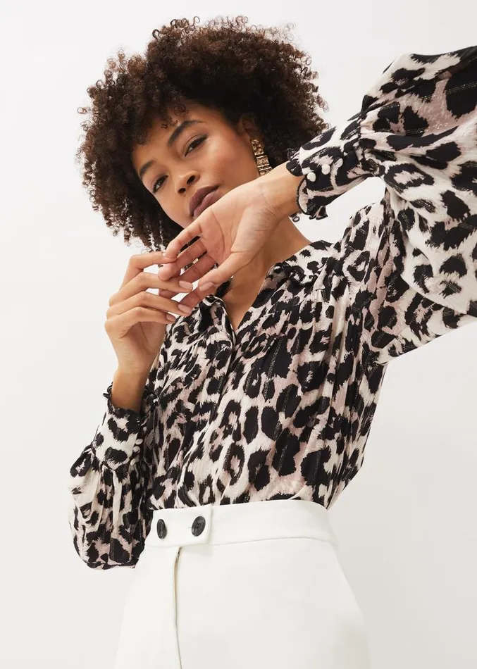 Chelsie Leopard Print Blouse Multicoloured Women Phase Eight Shirts and Blouses