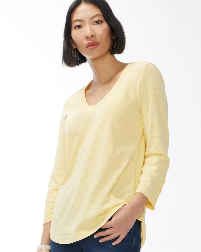 Chico039s 34 Sleeve Rib Detail Slub Tee Golden Haze Women Tops