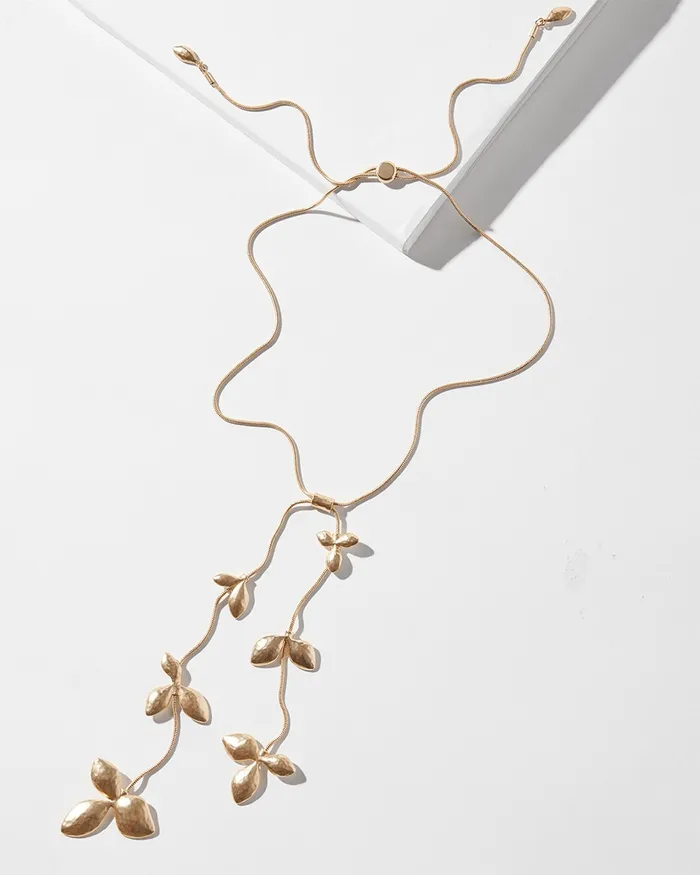 Chico039s Adjustable Leaf Pendant YNecklace Gold Women Necklaces