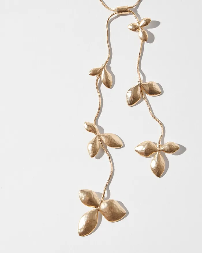 Chico039s Adjustable Leaf Pendant YNecklace Gold Women Necklaces