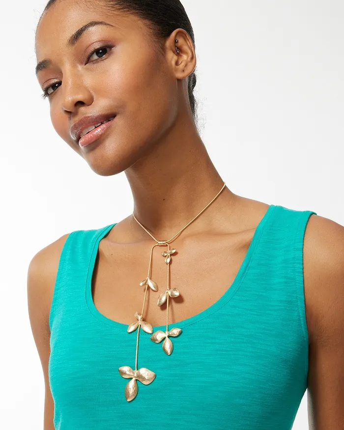 Chico039s Adjustable Leaf Pendant YNecklace Gold Women Necklaces