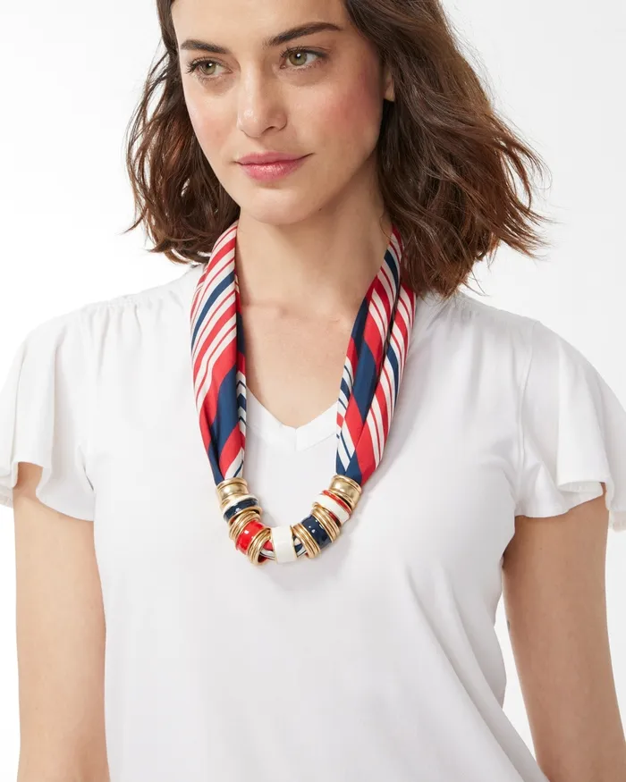 Chico039s Americana Adjustable Scarf Necklace Red Women Necklaces