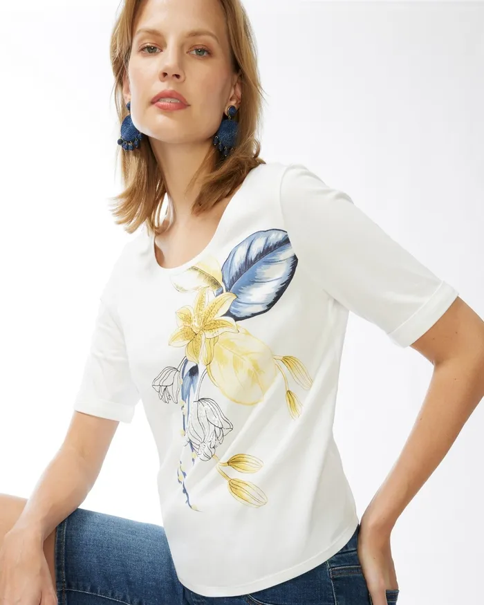 Chico039s Beaded Embellished Floral Tee Alabaster Women Tees
