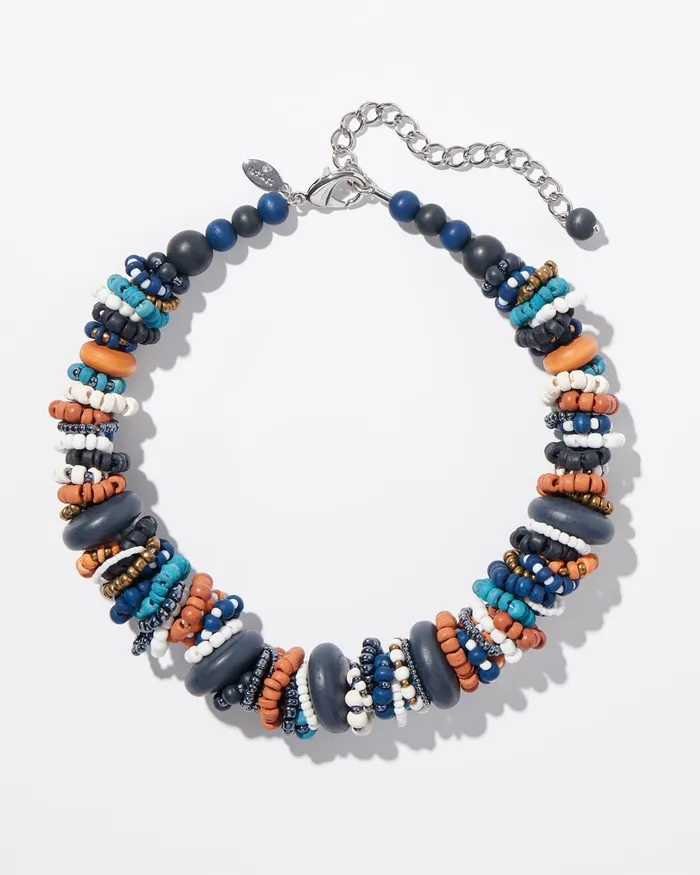 Chico039s Beaded Single Strand Necklace Blue Women Necklaces