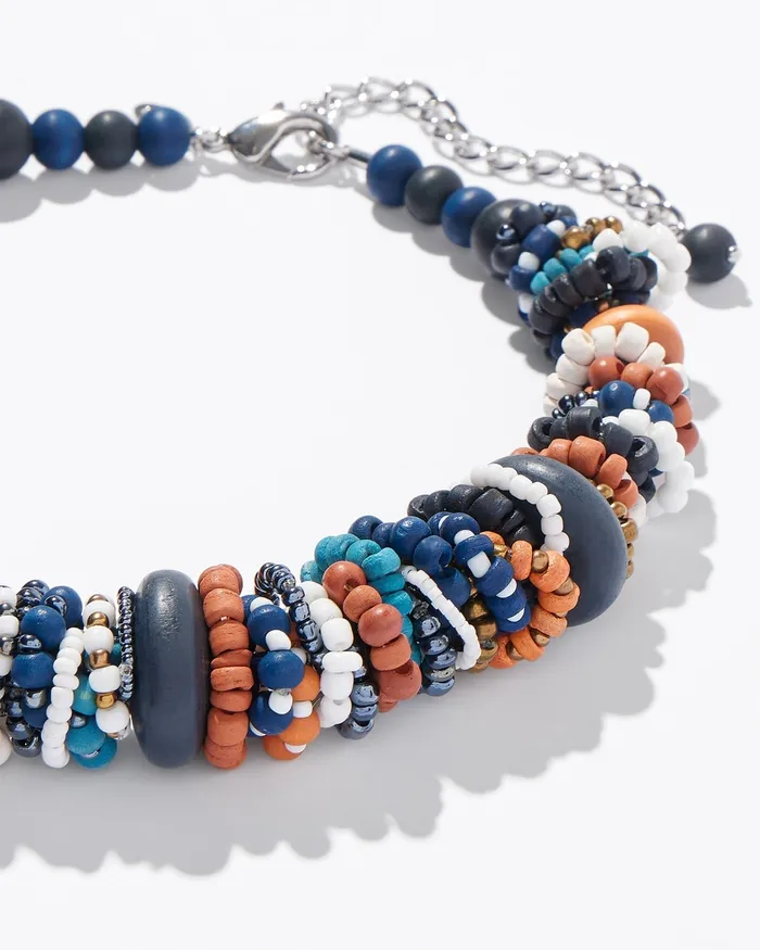 Chico039s Beaded Single Strand Necklace Blue Women Necklaces