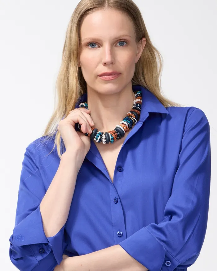 Chico039s Beaded Single Strand Necklace Blue Women Necklaces