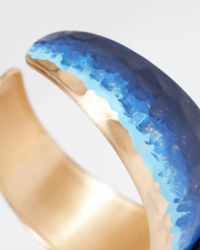 Chico039s Blue and Gold Tone Cuff Bracelet Blue Women Bracelets