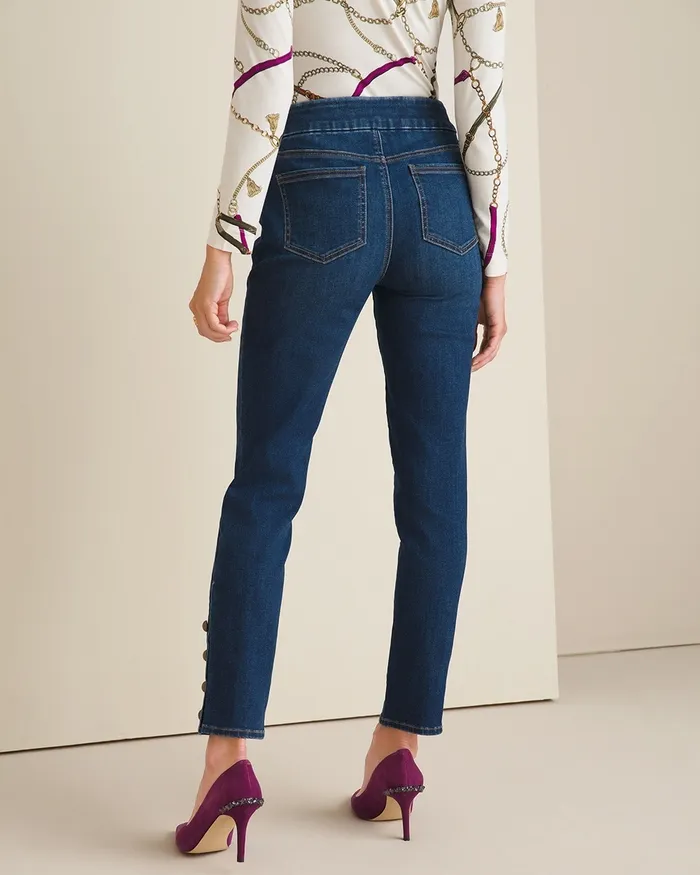 Chico039s Button Hem Pullon Ankle Jeggings Calista Indigo Women Jeans and Denim