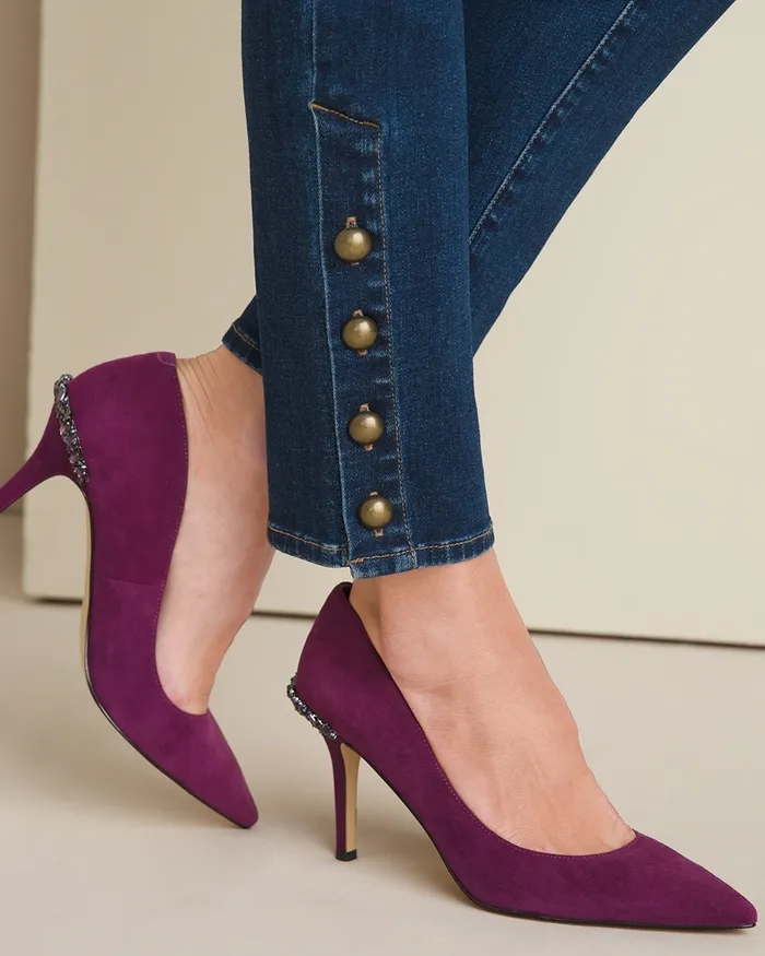 Chico039s Button Hem Pullon Ankle Jeggings Calista Indigo Women Jeans and Denim